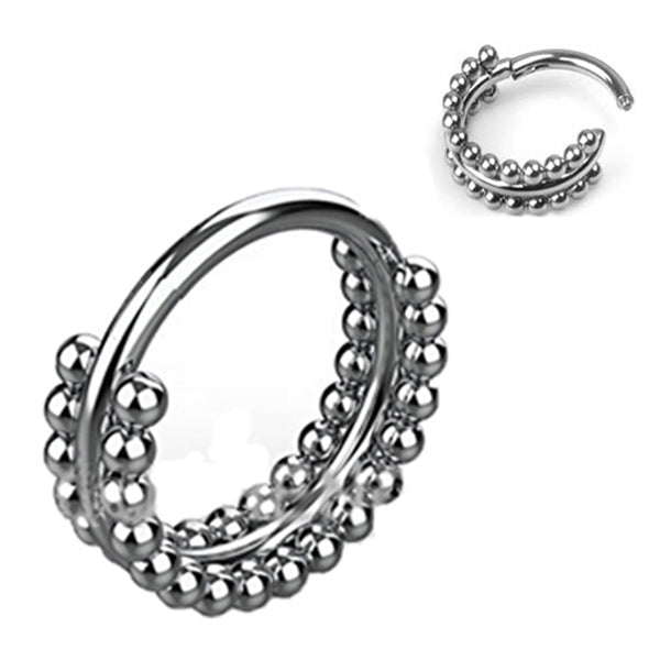 Double Side-Beaded Titanium Hinged Ring Hinged Rings 16g - 5/16" diameter (8mm) High Polish (silver)