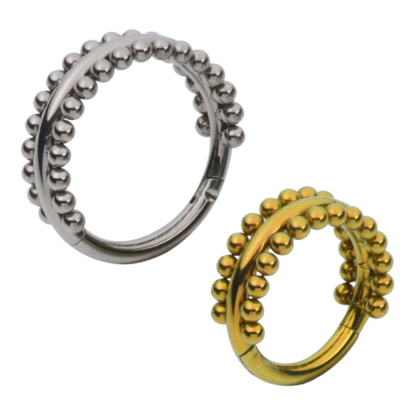 Double Side-Beaded Titanium Hinged Ring Hinged Rings 16g - 3/8" diameter (10mm) High Polish (silver)