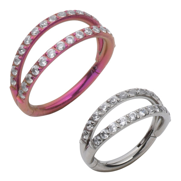 Double Side Spaced CZ Titanium Hinged Ring Hinged Rings 16g - 3/8