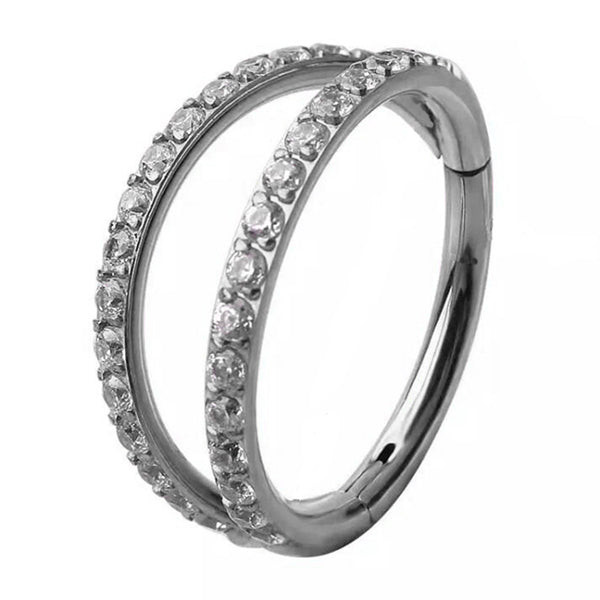 Double Side Spaced CZ Titanium Hinged Ring Hinged Rings 16g - 5/16