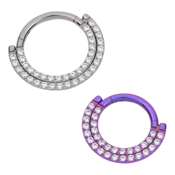 Double Stack CZ Face Titanium Hinged Ring Hinged Rings 16g - 3/8" diameter (10mm) Clear CZs