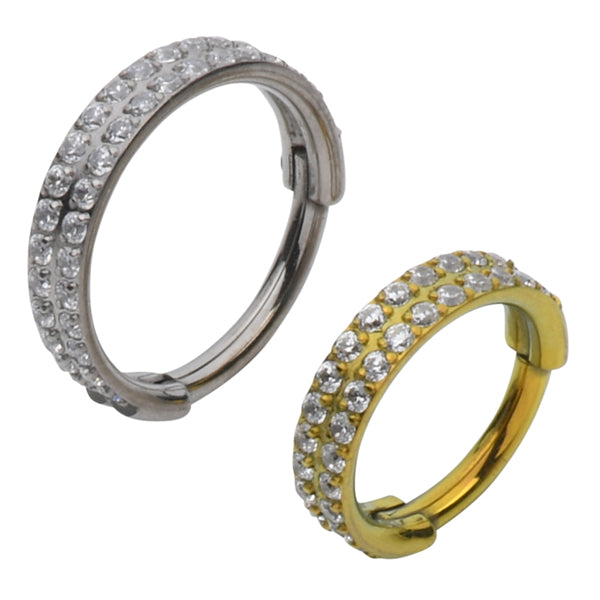 Double Stack Side CZ Titanium Hinged Ring Hinged Rings 16g - 3/8" diameter (10mm) Clear CZs