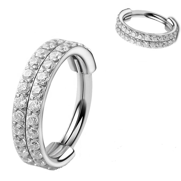 Double Stack Side CZ Titanium Hinged Ring Hinged Rings 16g - 5/16