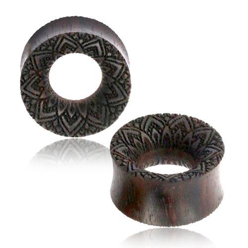 Engraved Narra Wood Tunnels Plugs 5/8 inch (16mm) Narra Wood