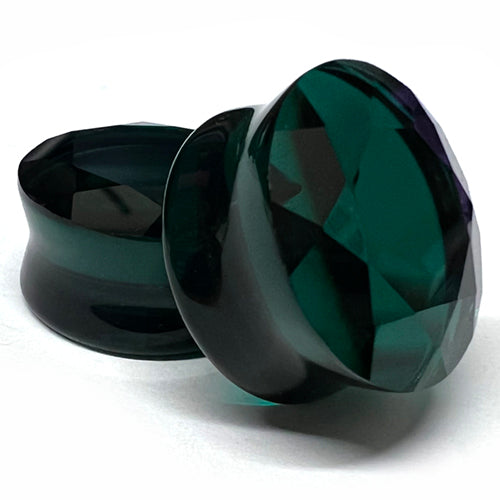 Teal Glass Faceted Plugs Plugs 2 gauge (6mm) Teal