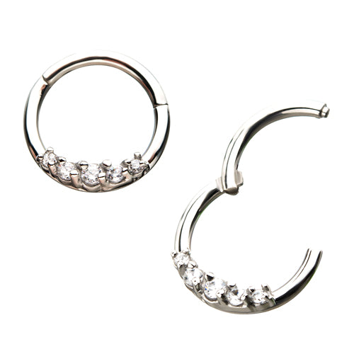 5 Clear CZ Stainless Hinged Segment Ring Hinged Rings 18g - 5/16" diameter (8mm) Stainless Steel