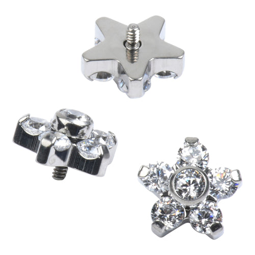 16g CZ Flower Titanium End Replacement Parts 16 gauge - 6.7mm flower High Polish (silver)