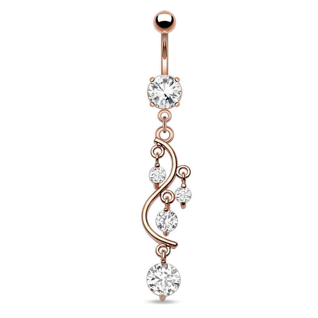 Vine CZ Rose Gold Belly Dangle Belly Ring 14g - 3/8" long (10mm) Clear