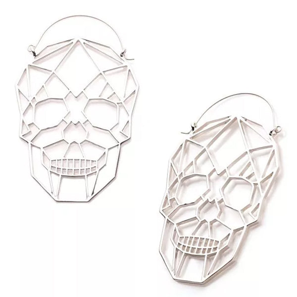 Geometric Skull Tunnel Hoops Earrings 20 gauge Silver
