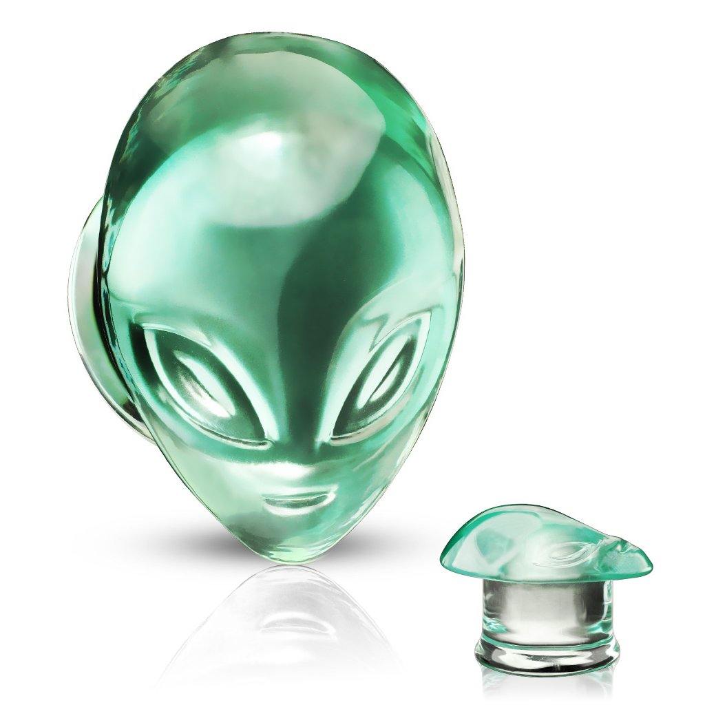 Glass Alien Face Plugs Plugs 2 gauge (6mm) Green