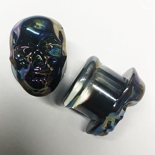 Black Iridescent Glass Skull Plugs Plugs  