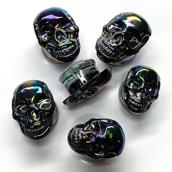 Black Iridescent Glass Skull Plugs Plugs  