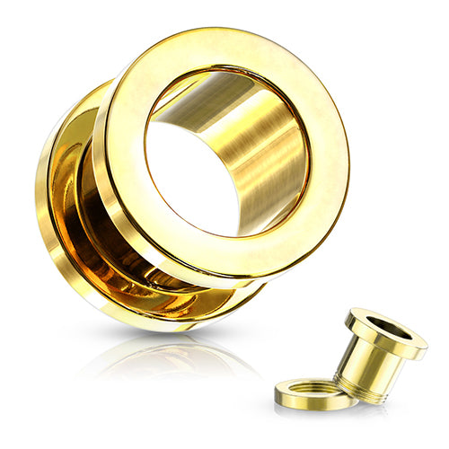 PVD Coated Screw-On Tunnels Plugs 10 gauge (2.5mm) Gold