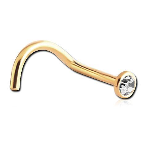 Bezel CZ Gold Nostril Screw Nose 20g - 1/4" wearable (6.5mm) Gold