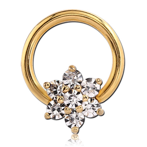 Gold Captive CZ Flower Bead Ring Captive Bead Rings 16g - 3/8" diameter (10mm) Gold
