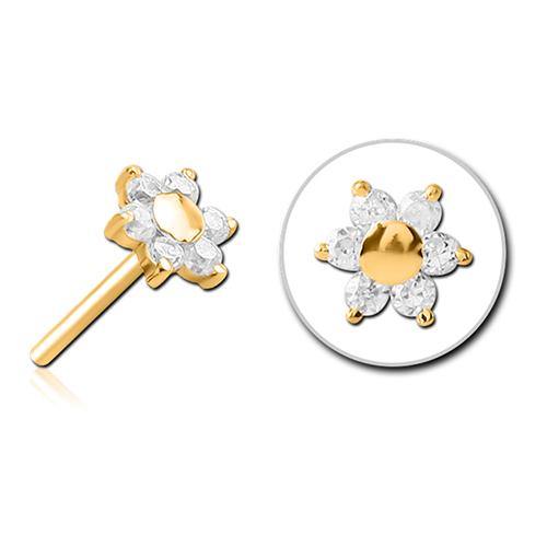 CZ Flower Gold Threadless End Replacement Parts 6.4mm Gold