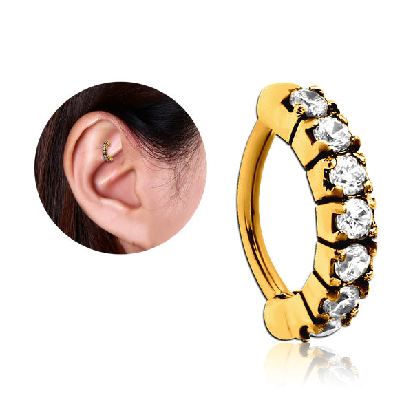 CZ Paved Gold Cartilage Clicker Cartilage 16g - 5/16" long (8mm) Gold Plated