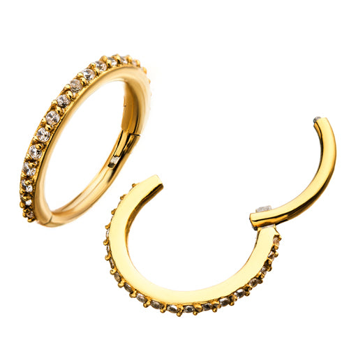 CZ Paved Gold Hinged Segment Ring Hinged Rings 16g - 5/16" diameter (8mm) Gold