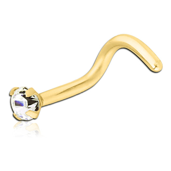 Prong CZ Gold Nostril Screw Nose 20g - 1/4" wearable (6.5mm) Gold