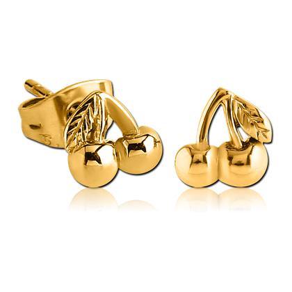 Cherry Gold Stud Earrings Earrings 20 gauge Gold