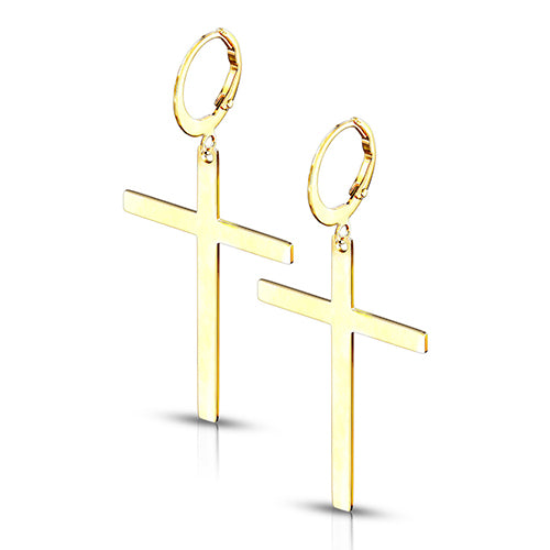 Cross Hoop Earrings Earrings 20g - 3/8" diameter (10mm) Gold Plated