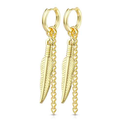 Feather & Chain Hoop Earrings Earrings 18g - 5/16