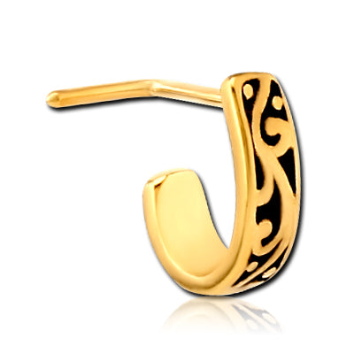 Filigree Gold L-Bend Nose Hoop Nose 20g - 1/4" wearable (6.5mm) Gold