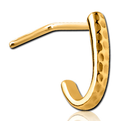 Hammered Gold L-Bend Nose Hoop Nose 20g - 1/4" wearable (6.5mm) Gold