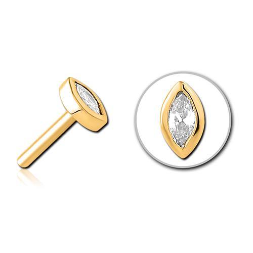 Marquise CZ Gold Threadless End Replacement Parts 3x5.4mm Gold
