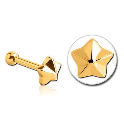 Nautical Star Gold Cartilage Barbell Cartilage 16g - 5/16" long (8mm) Gold