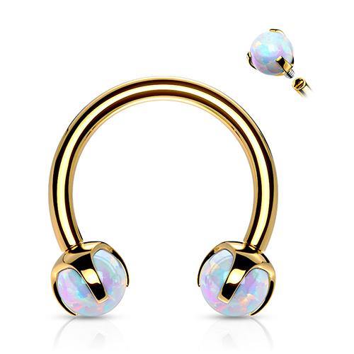 16g Prong Opal Gold Circular Barbell Circular Barbells 16g - 5/16" diameter (8mm) White Opal