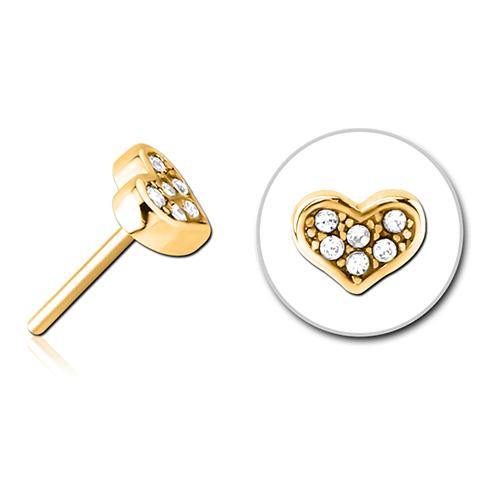 Paved CZ Heart Gold Threadless End Replacement Parts 6.4x4.9mm Gold