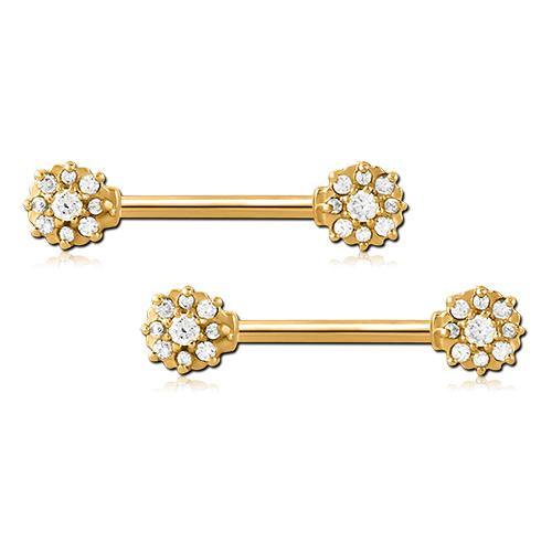 Flower CZ Gold Nipple Barbells Nipple Barbells 14g - 9/16" long (14mm) Gold