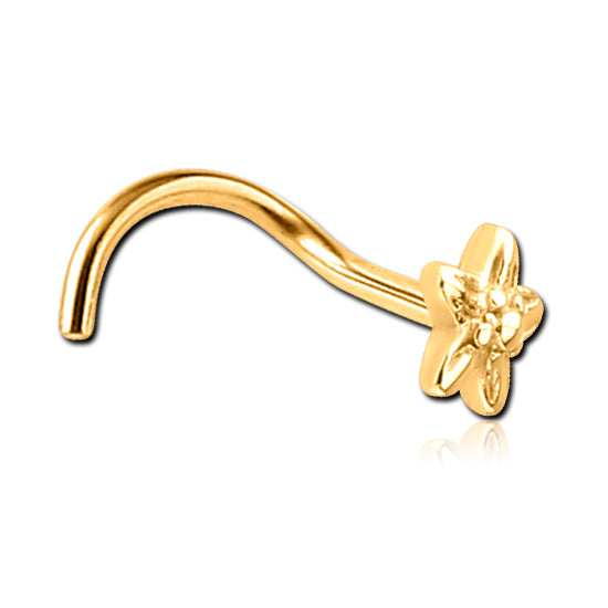 Flower Gold Nostril Screw Nose 20g - 1/4" wearable (6.5mm) Gold