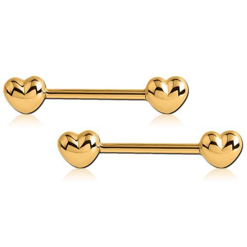 Heart Gold Nipple Barbells Nipple Barbells 14g - 3/8" long (10mm) Gold
