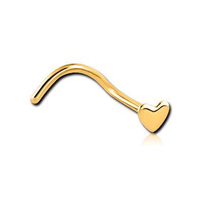 Heart Gold Nostril Screw Nose 20g - 1/4" wearable (6.5mm) Gold