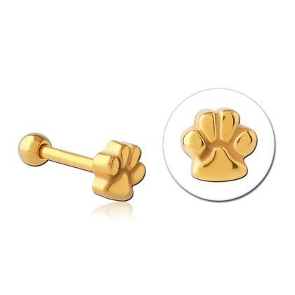 Paw Print Gold Cartilage Barbell Cartilage 16g - 5/16" long (8mm) Gold