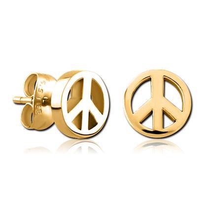 Peace Sign Gold Stud Earrings Earrings 20 gauge Gold