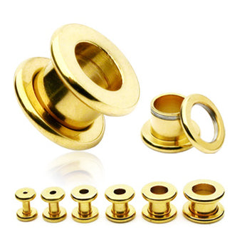 Gold Screw-On Tunnels Plugs 8 gauge (3mm) Gold