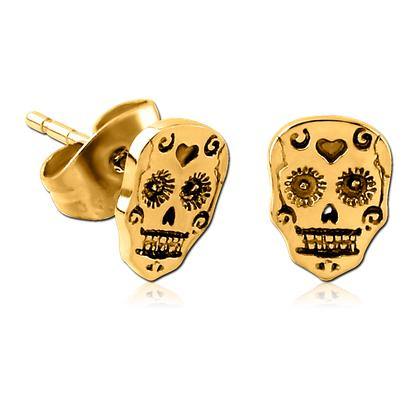 Sugar Skull Gold Stud Earrings Earrings 20 gauge Gold