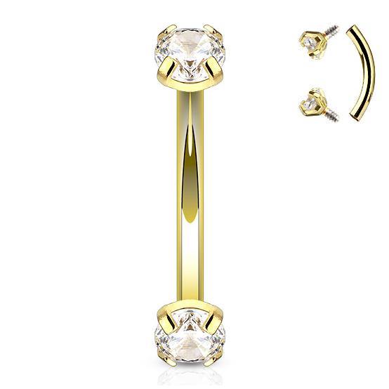 16g Prong CZ Gold Curved Barbell Curved Barbells 16g - 5/16