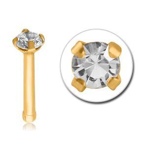 Prong CZ Gold Nose Bone Nose 20g - 1/4" wearable (6.5mm) - 1.5mm cz Clear