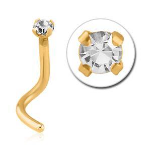 Prong CZ Gold Nostril Screw Nose 20g - 1/4" wearable (6.5mm) Gold