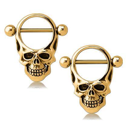 Skull Gold Nipple Shields Nipple Shields 14g - 9/16" diameter (12mm) Gold