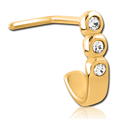 Triple CZ Gold L-Bend Nose Hoop Nose 20g - 1/4" wearable (6.5mm) Gold