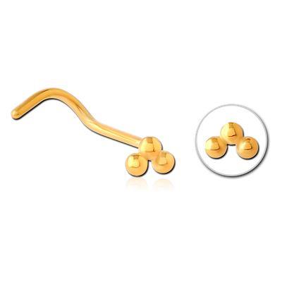 Triple Stud Gold Nostril Screw Nose 20g - 1/4" wearable (6.5mm) Gold