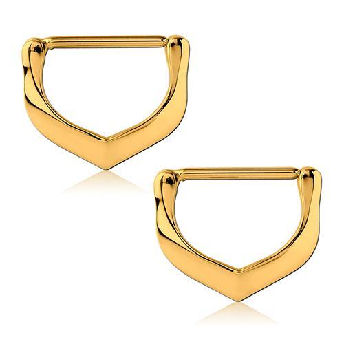 V-Shape Gold Nipple Clickers Nipple Clickers 14g - 9/16" long (14mm) Gold