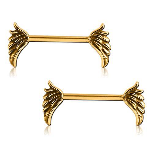Wing Gold Nipple Barbells Nipple Barbells 14g - 15/32" long (12mm) Gold