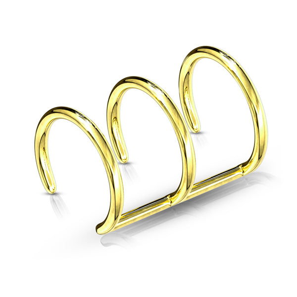 PVD Coated Triple Ring Ear Cuff Ear Cuffs Gold 