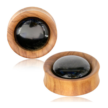 Golden Obsidian Olive Wood Plugs Plugs 7/8 inch (22mm) Olive Wood